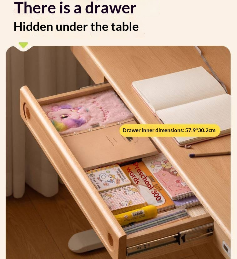 Beech Solid Wood Children's Study Desk with Electric Lift