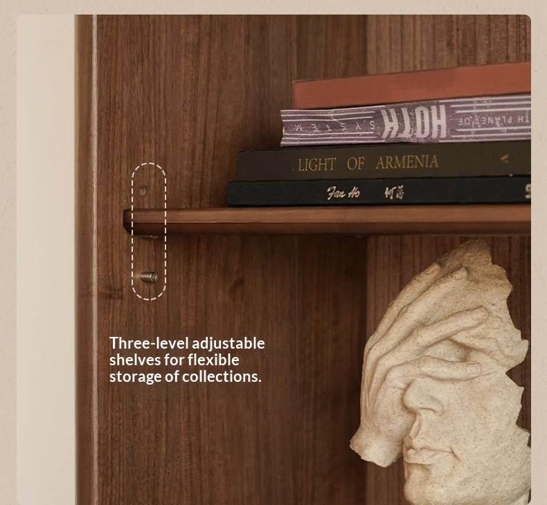 Black Walnut Solid Wood Bookshelf and Display Cabinet with Vintage French Profile