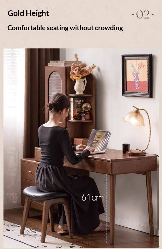 Oak Solid Wood Telescopic Desk with Integrated Bookshelf