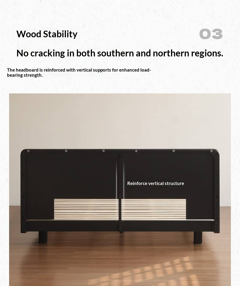 Rubberwood Solid Wood Bed — Modern Minimalist Large Slab Black Floating Bed