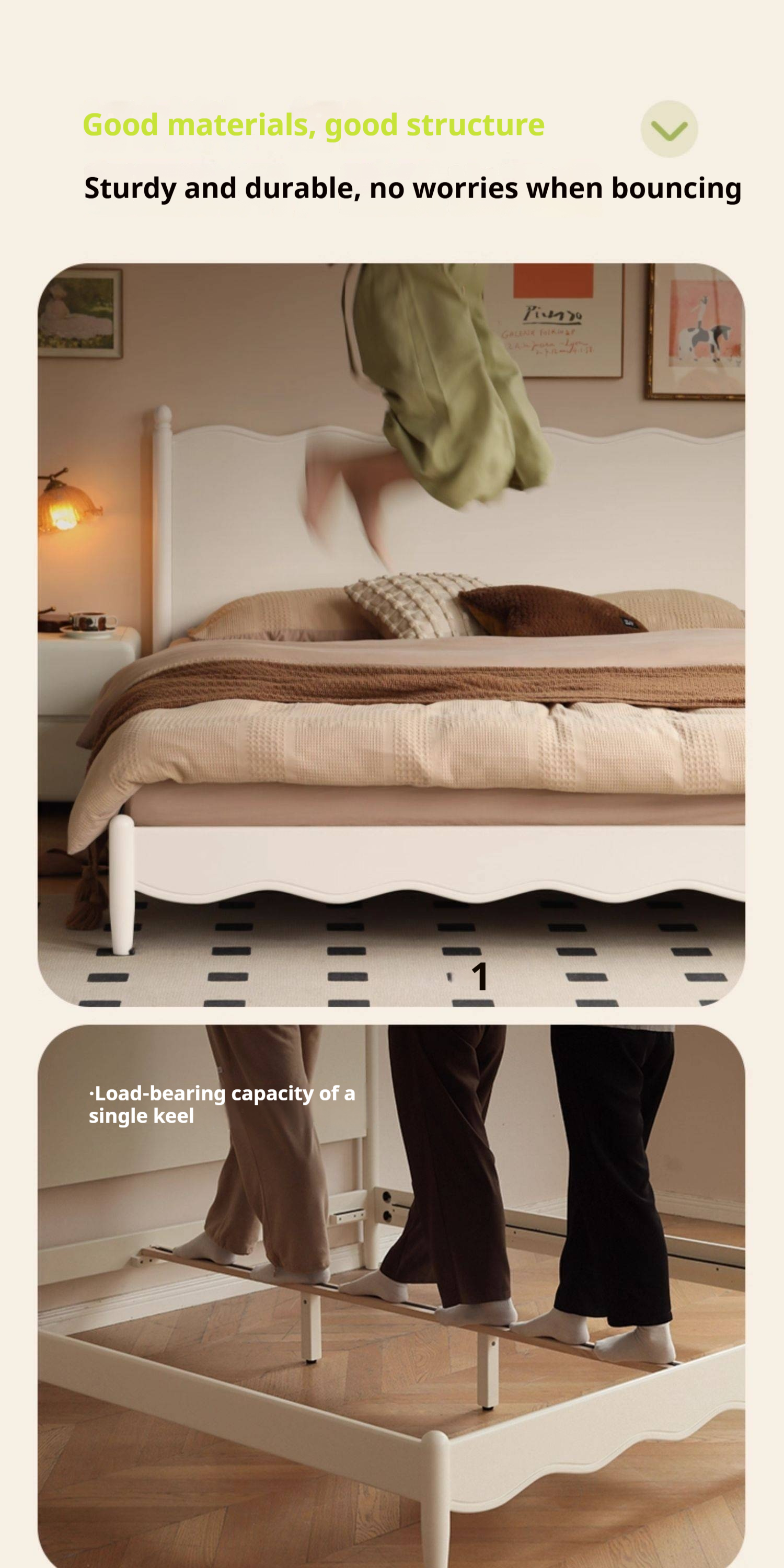 Rubberwood Solid Wood Bed, French Cream Style