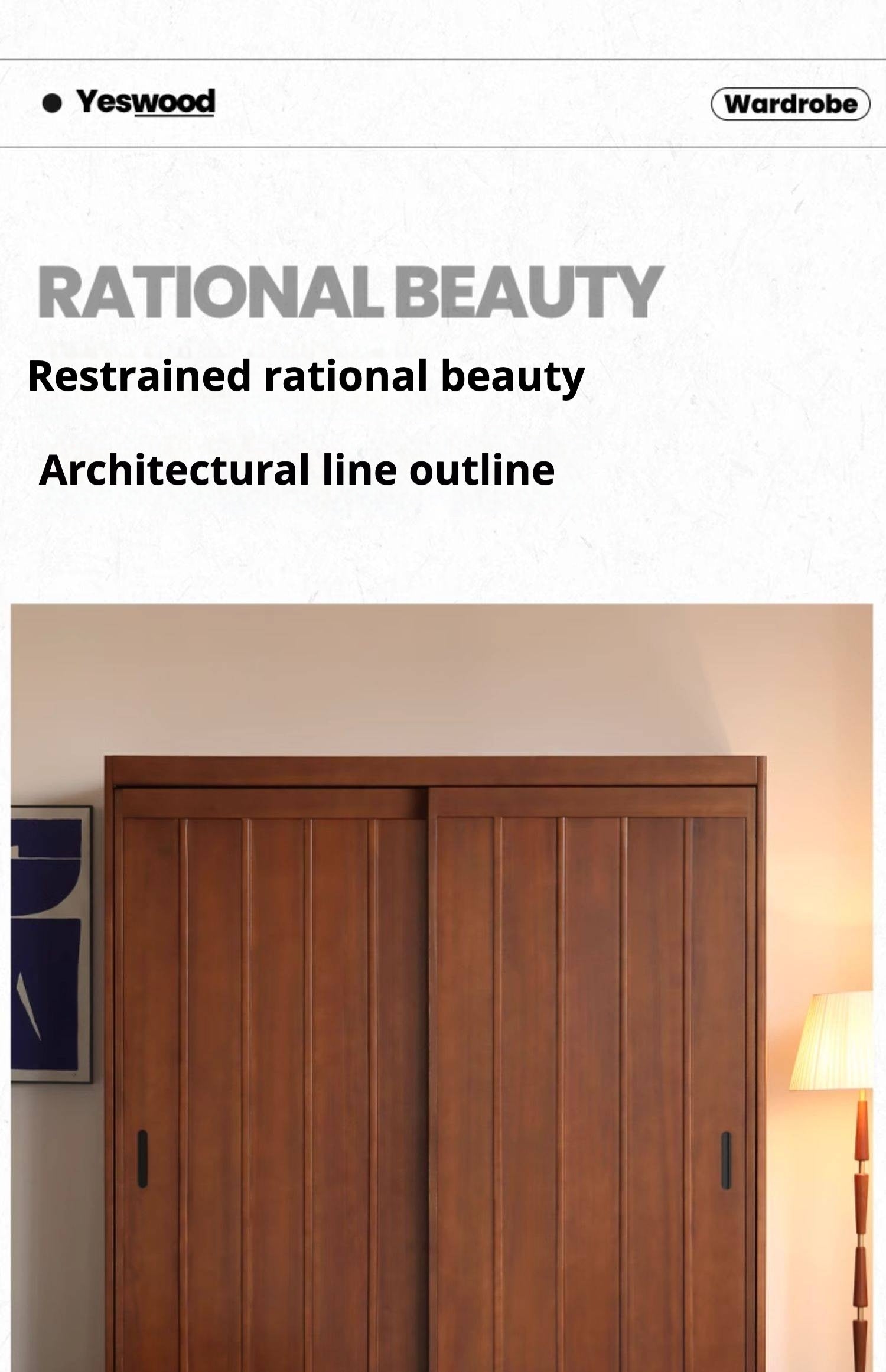 Poplar Solid Wood Wardrobe Retro Sliding Door Wardrobe.