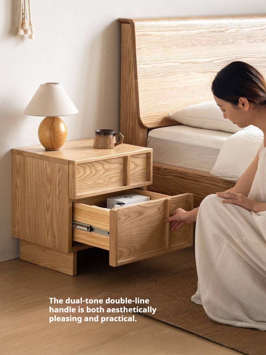 Ash Solid Wood Wabi-Sabi Style Nightstand.