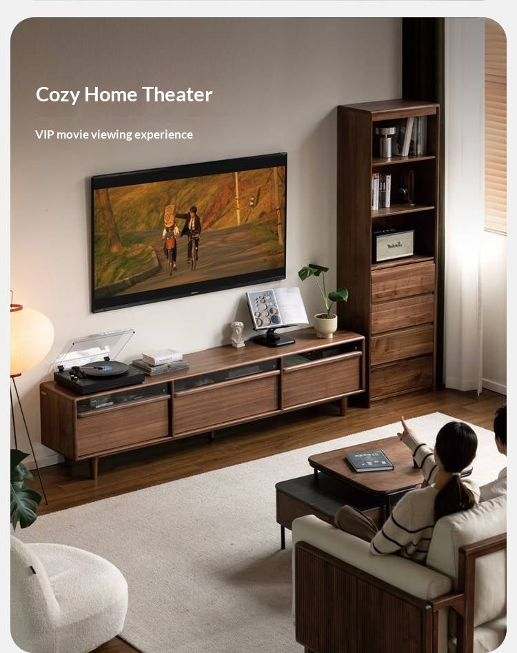 Black Walnut Solid Wood Modern TV Cabinet Locker Integrated.