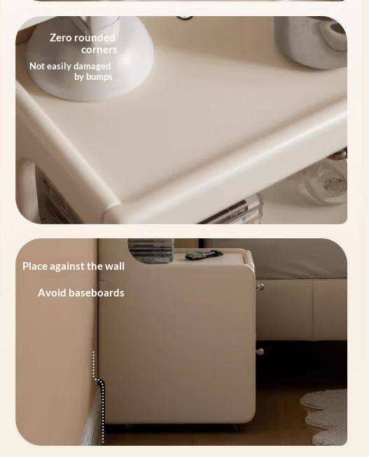 Solid RubberWood Movable Cream Style Nightstand With Light