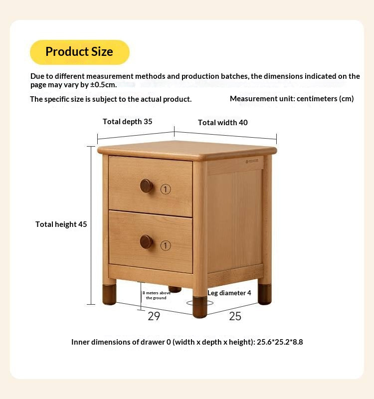 Oak, Beech Solid Wood Two-Drawer Nightstand