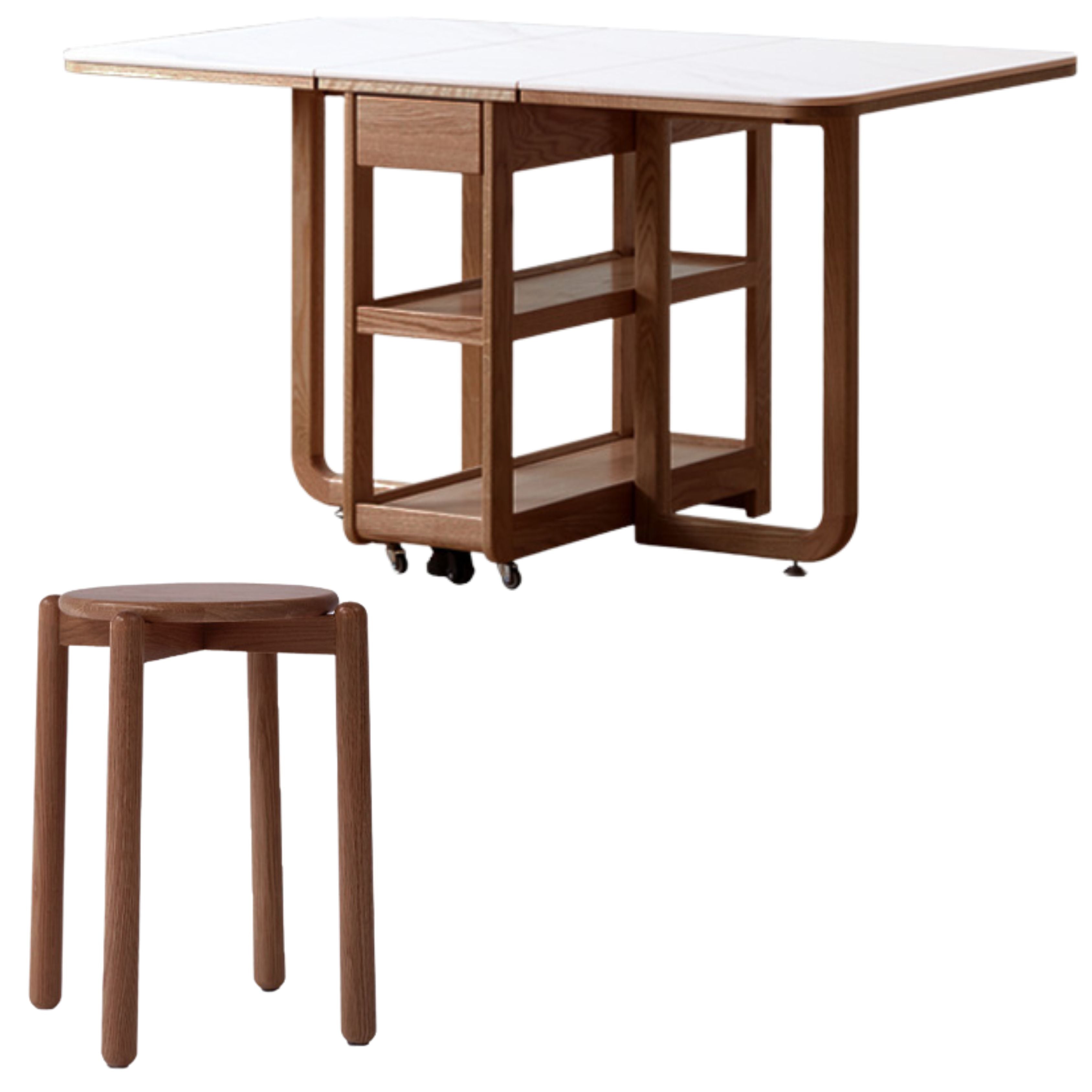 Oak Solid Wood Folding Multi-Functional Storage Telescopic Dining Table