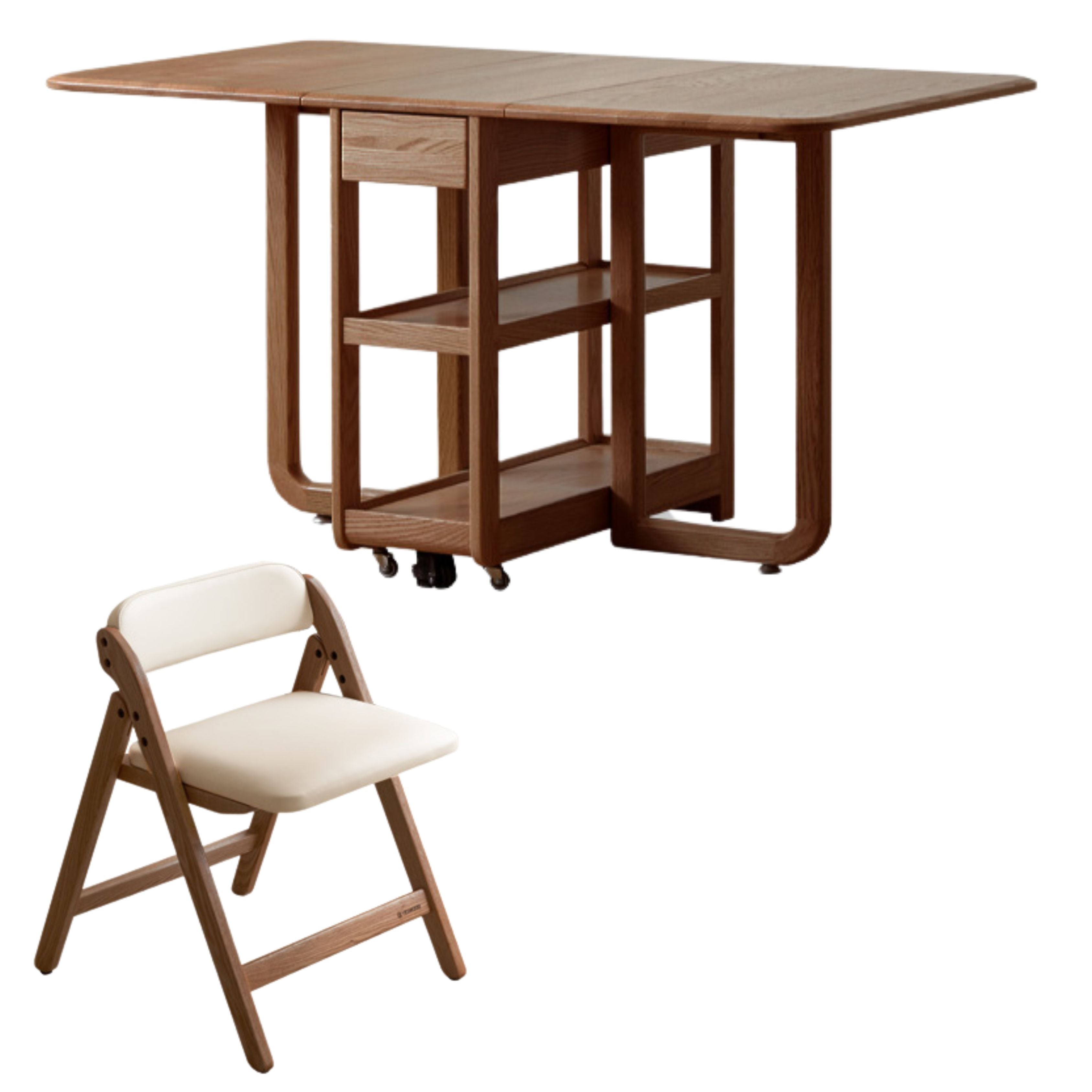 Oak Solid Wood Folding Multi-Functional Storage Telescopic Dining Table