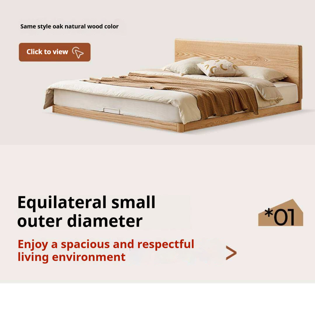 Oak Solid Wood Bed with Removable Headboard and Low Floor Design
