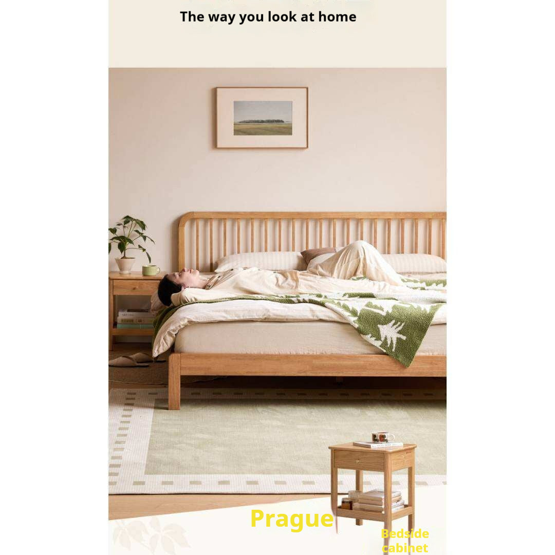European Beech,Rubberwood Solid Wood Bed Modern Simple