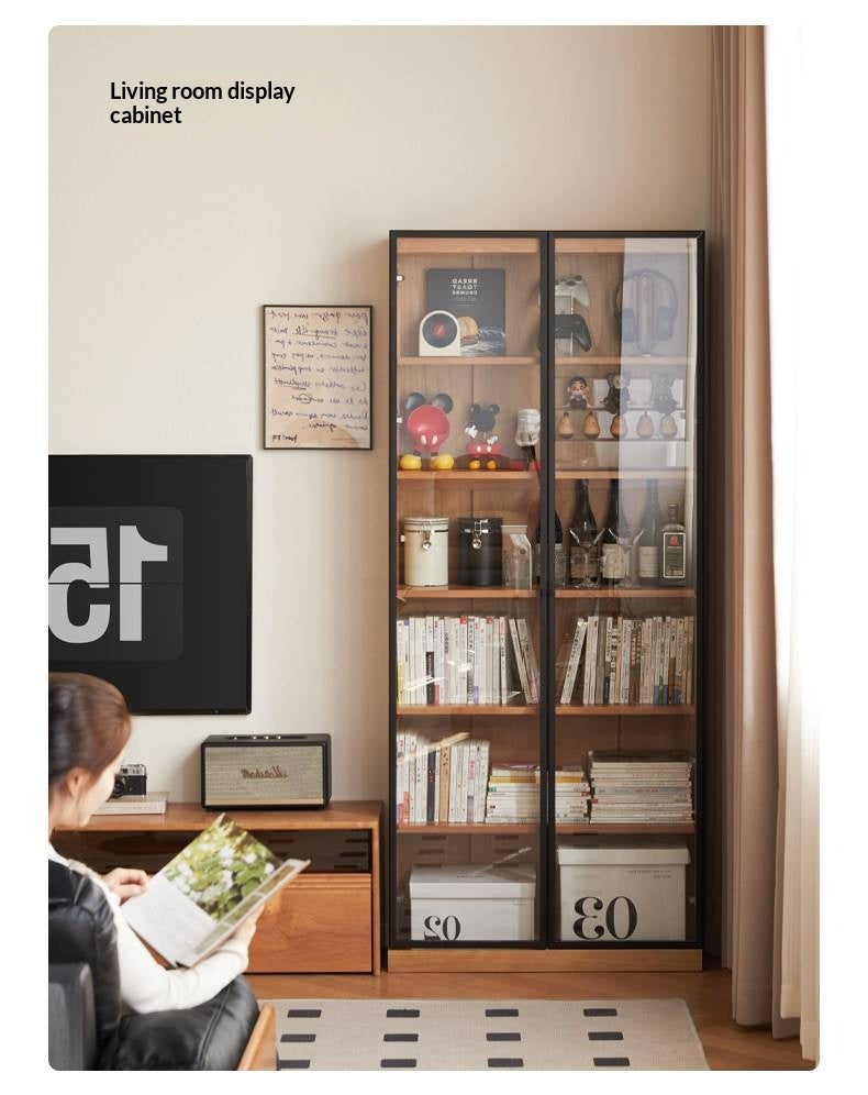 Cherry Solid Wood Floor-Standing Bookcase with Modern Shelving