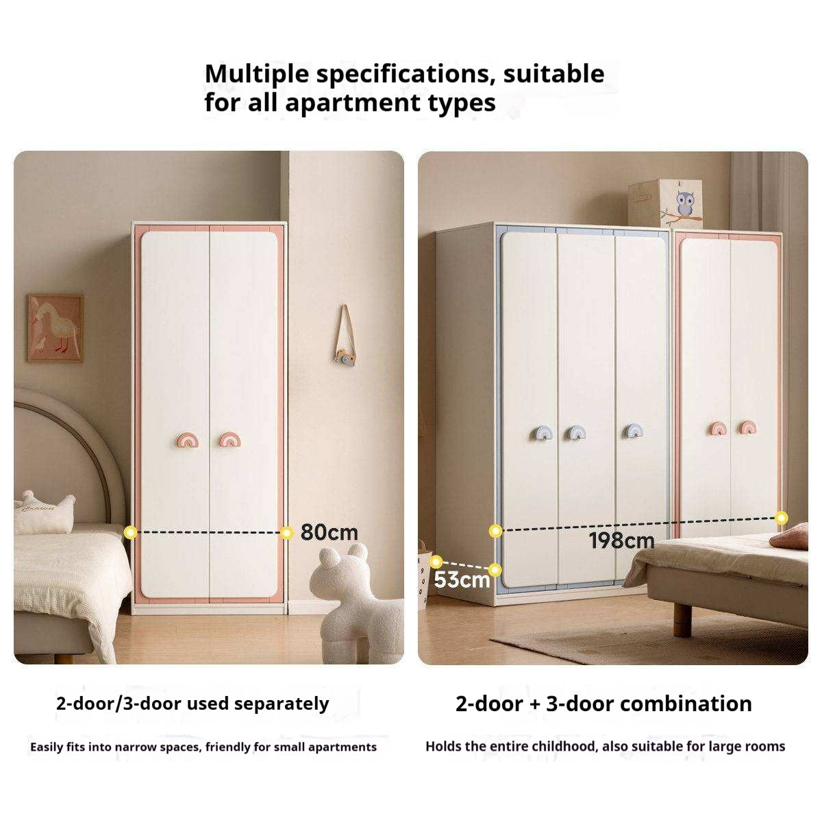Solid RubberWood Kids Modular Wardrobe Closet with Multi-Size Storage Options