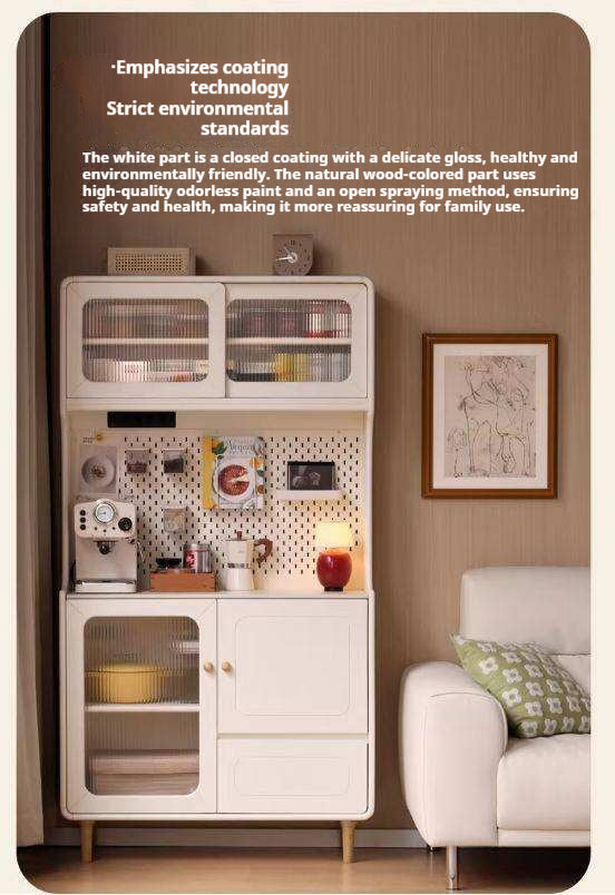 Solid RubberWood,Tulipwood Solid Wood Rock Board Cream Style Dining Sideboard