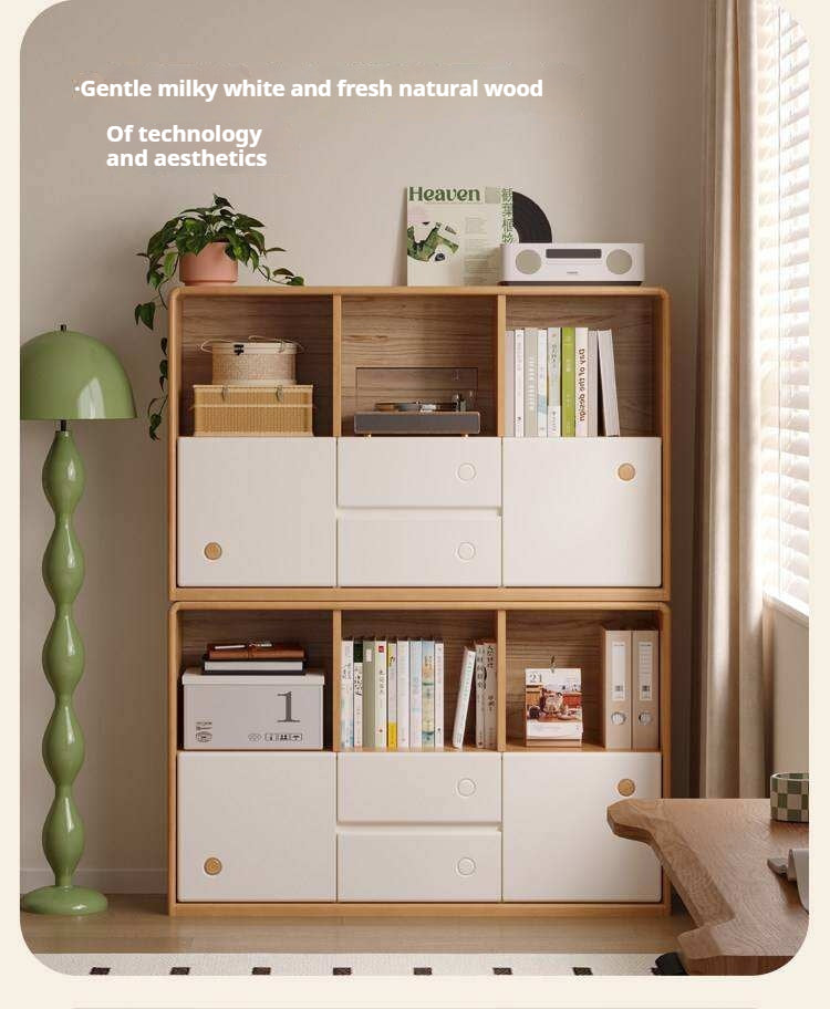 Solid Rubberwood Cream Style Modular Bookcase Cabinet