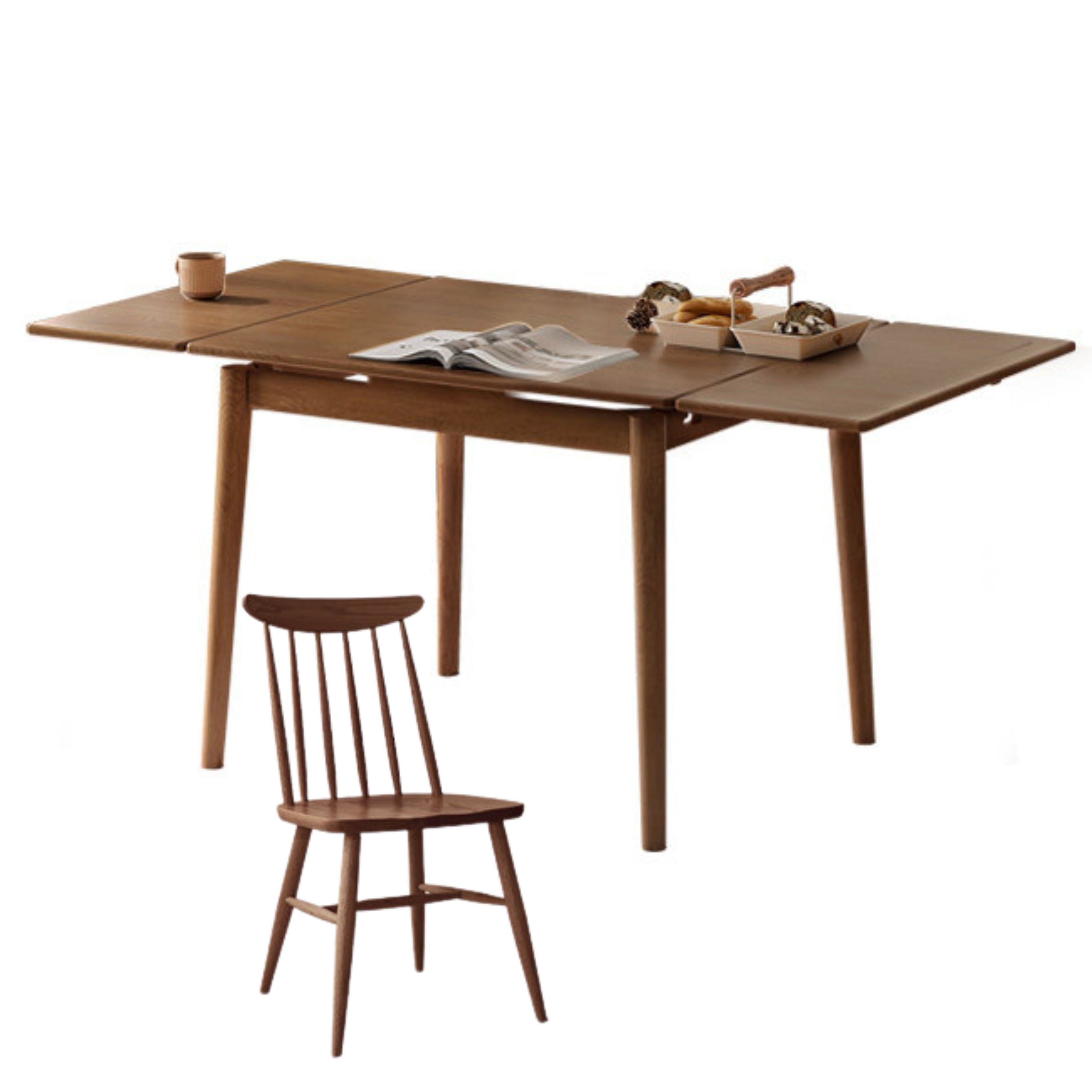 Oak Solid Wood Retractable Dining Table Large Tabletop