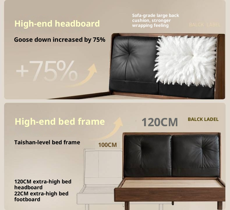 Black Walnut Solid Wood Italian Light Luxury Genuine Leather Soft Bed
