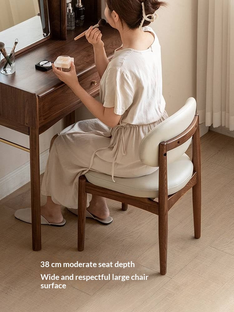 Black Walnut, Ash Solid Wood Modern White Soft Makeup Chair