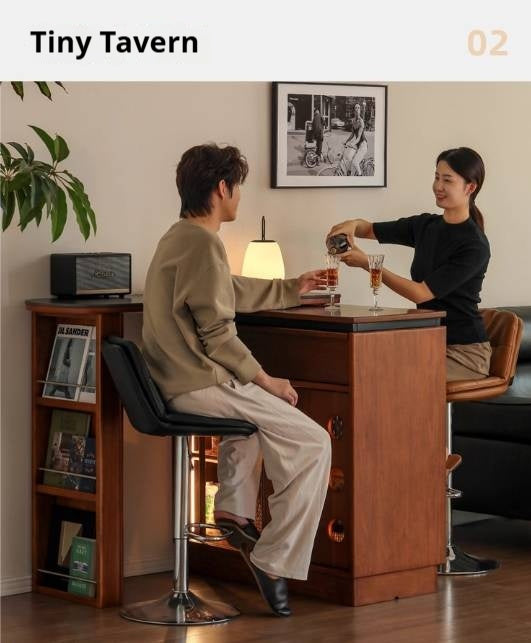 Tulipwood Solid Wood Vintage Style Stone Slab Bar Table