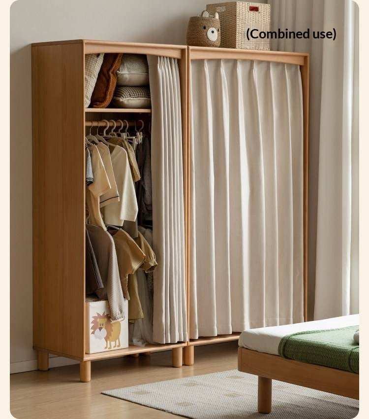 Beech Solid Wood Children's Curtain Wardrobe