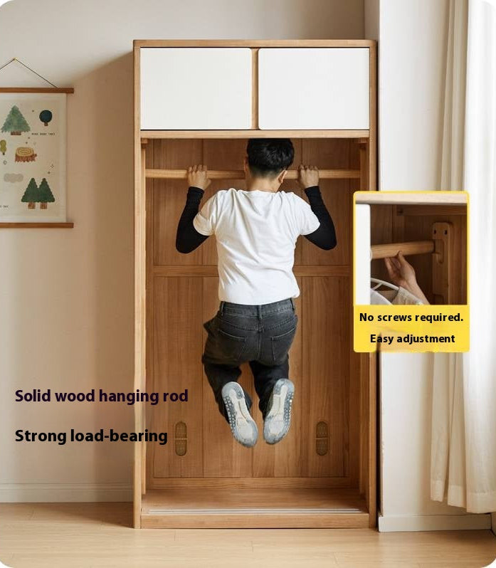 Solid Rubberwood Modern Children's Sliding Door Wardrobe
