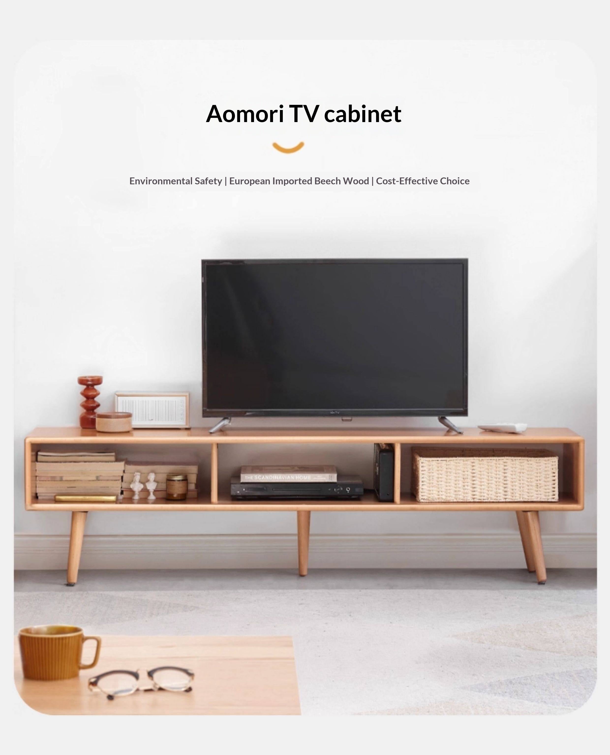 Beech Solid Wood TV Cabinet Open Storage.