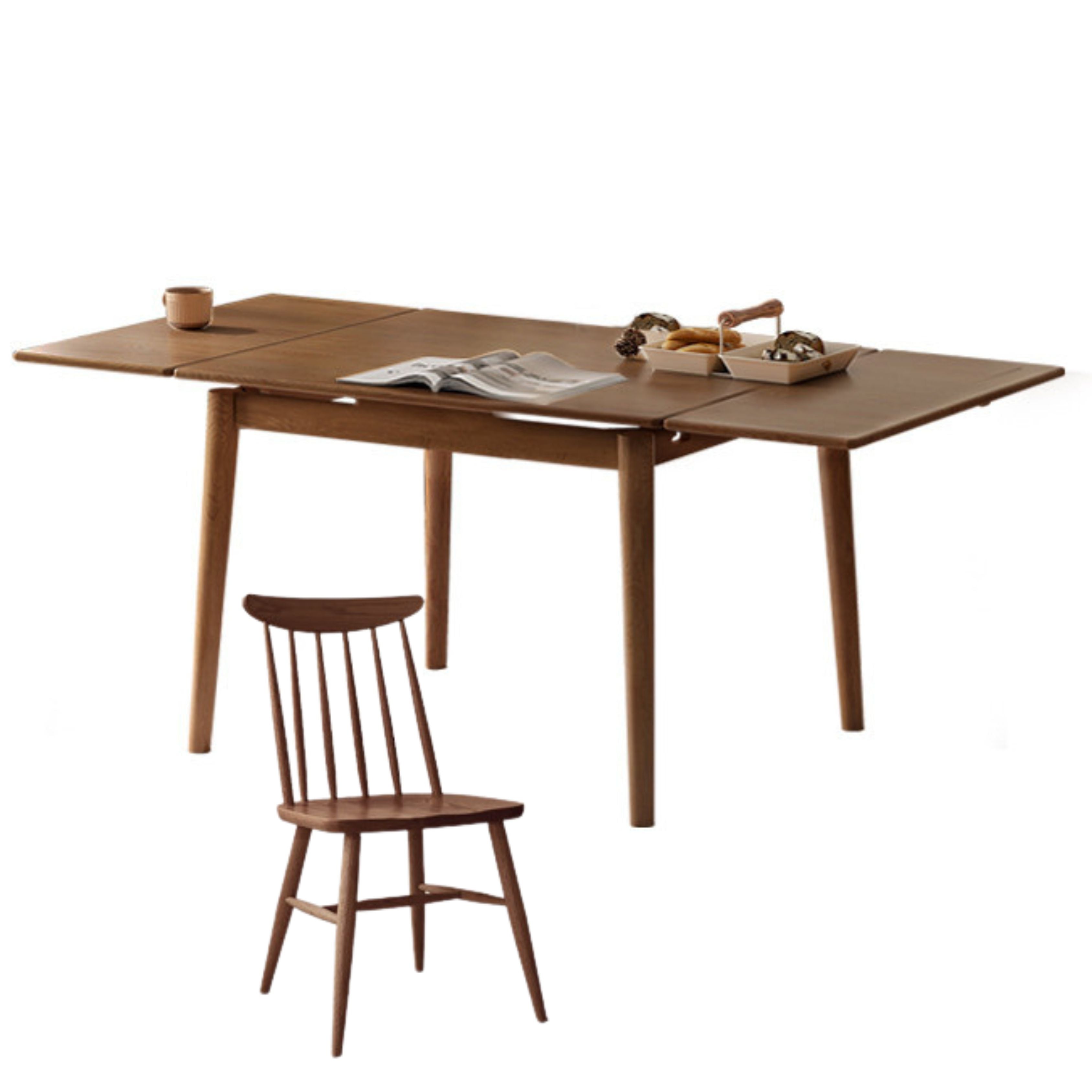 Oak Solid Wood Retractable Dining Table Large Tabletop