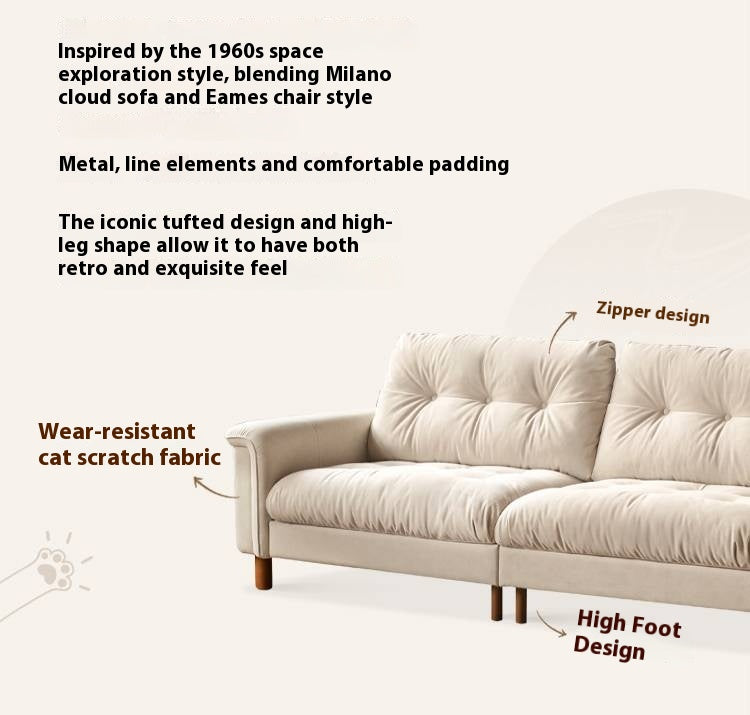 French Retro Fabric Sofa – High-Back with Pet-Friendly Scratch-Resistant Fabric