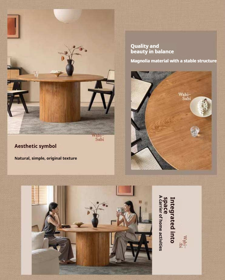 Elm Solid Wood Round Dining Table with Modern Minimalist Design