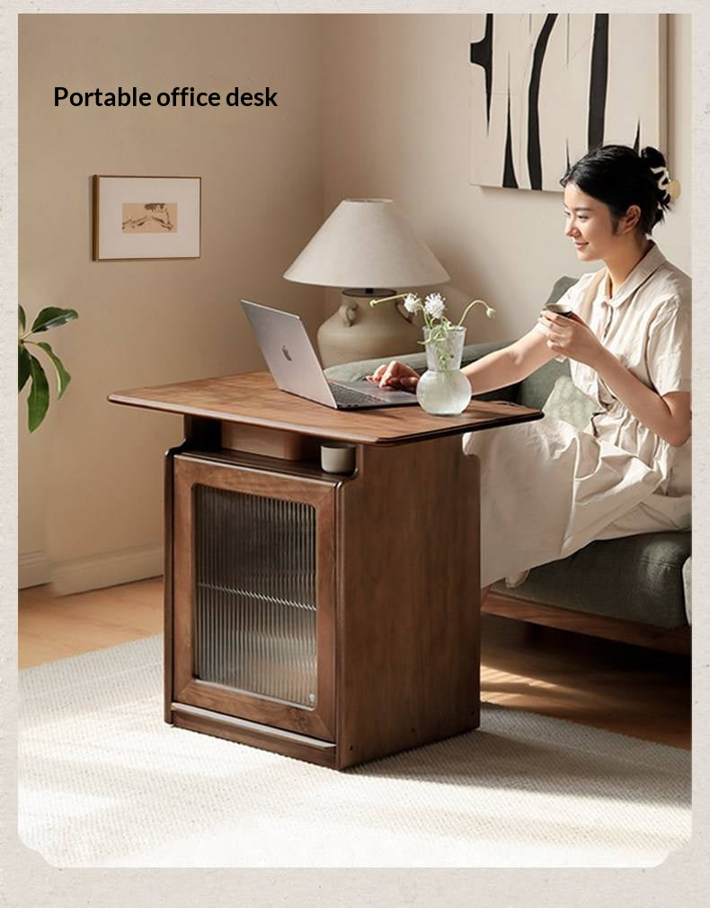 Ash, Black Walnut Solid Wood Mobile Coffee Cabinet