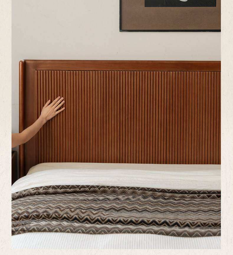 North American Tulipwood Solid Wood Platform Bed with Reeded Headboard