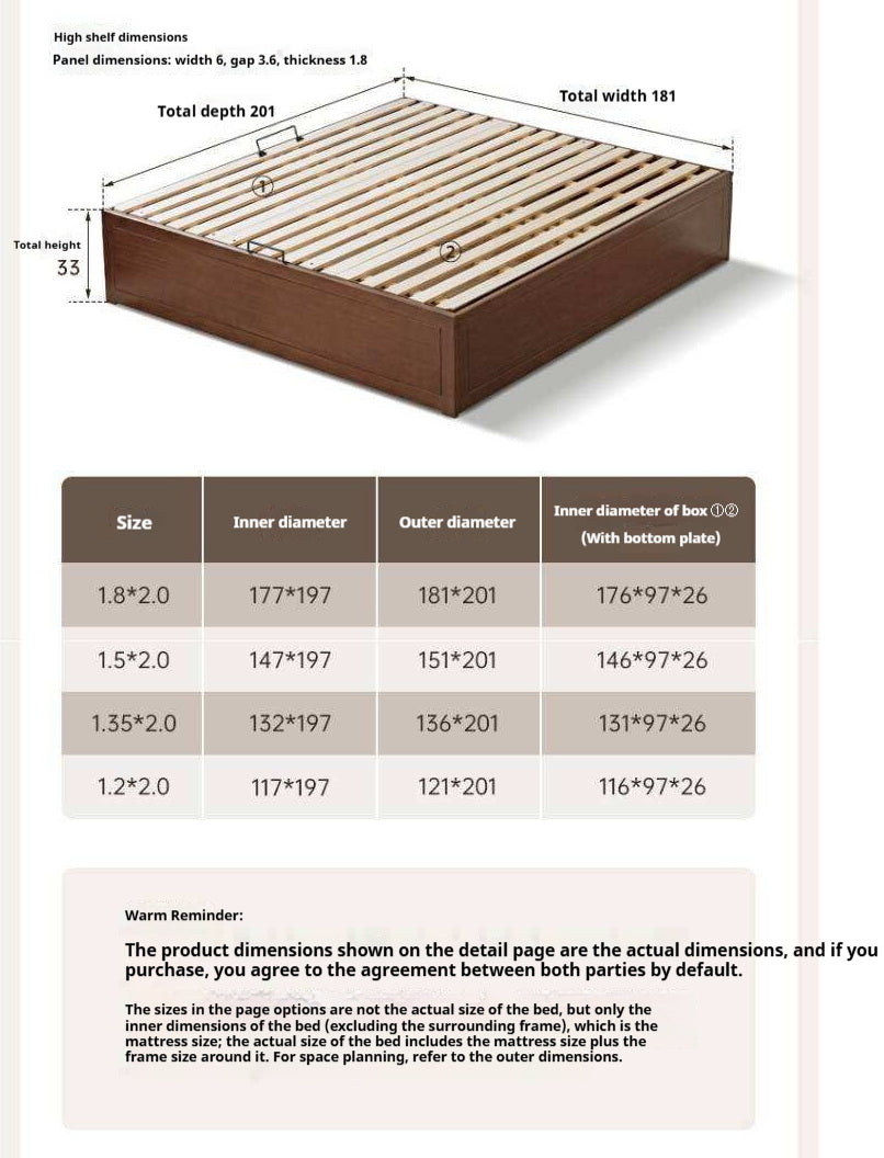 Rubberwood Solid Wood Modern Minimalist Storage Platform Bed