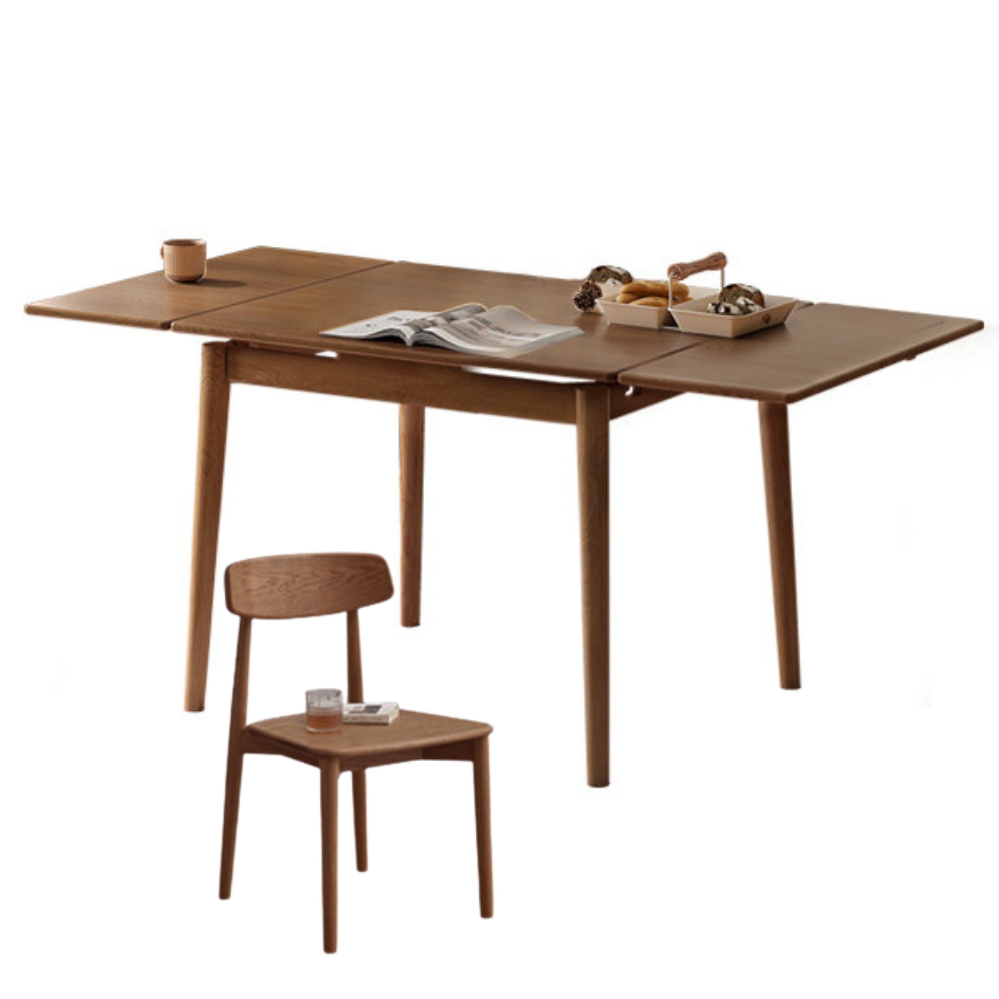 Oak Solid Wood Retractable Dining Table Large Tabletop