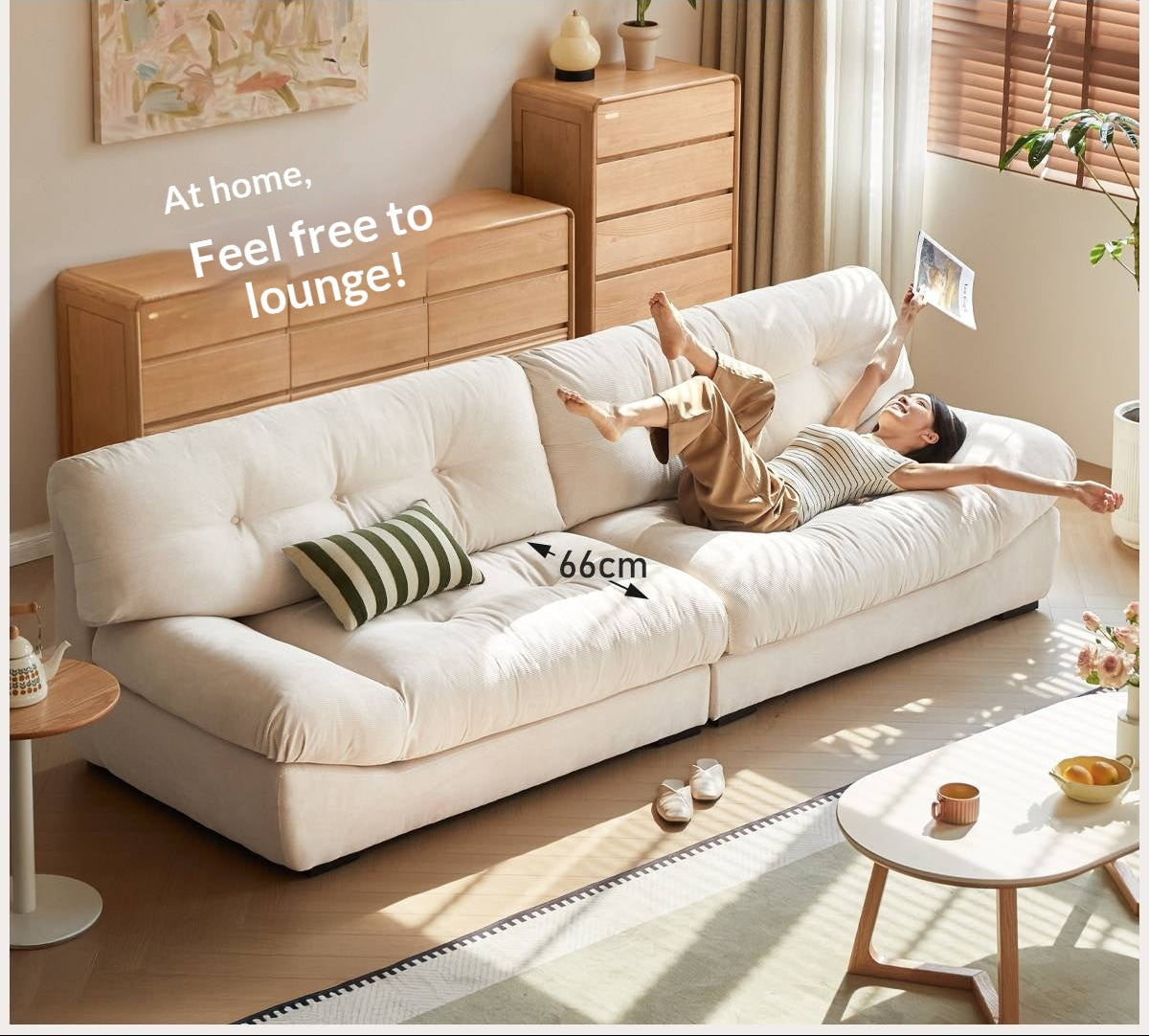 Fabric Italian Style Cloud Sofa With Russian Birch Wood Frame-