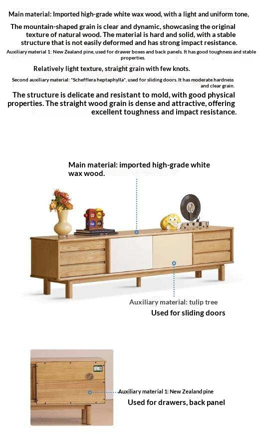 Ash Solid Wood TV Cabinet with Color Block Storage Design