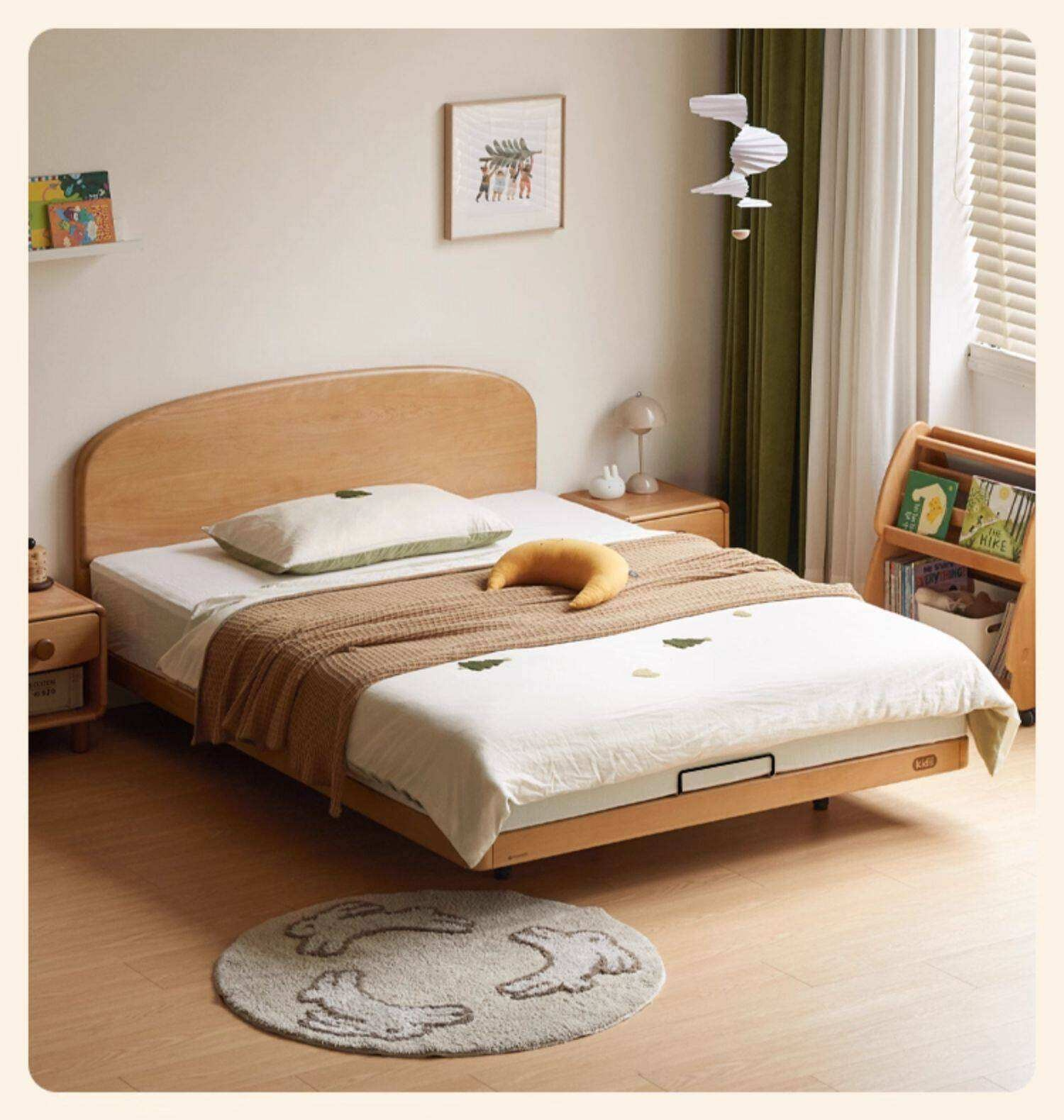 Beech Solid Wood Kids Platform Bed with Rounded Headboard