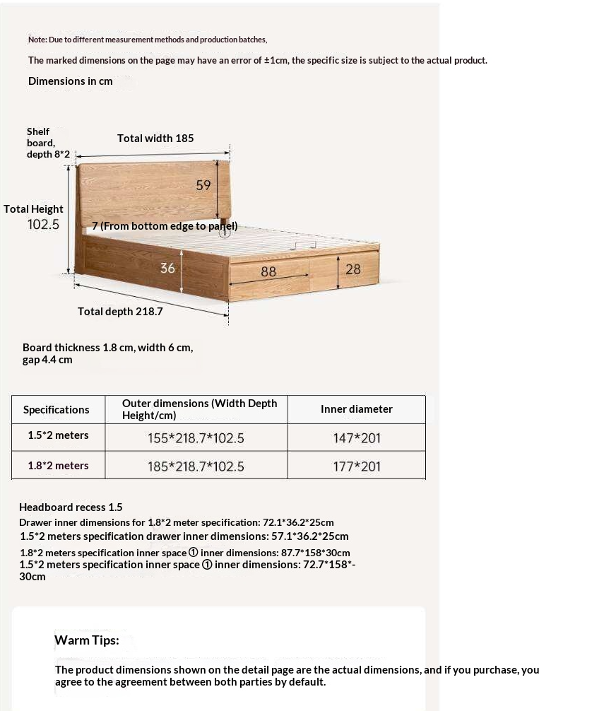 Oak Solid Wood Storage Bed with Hydraulic Lift-Up Frame and drawers