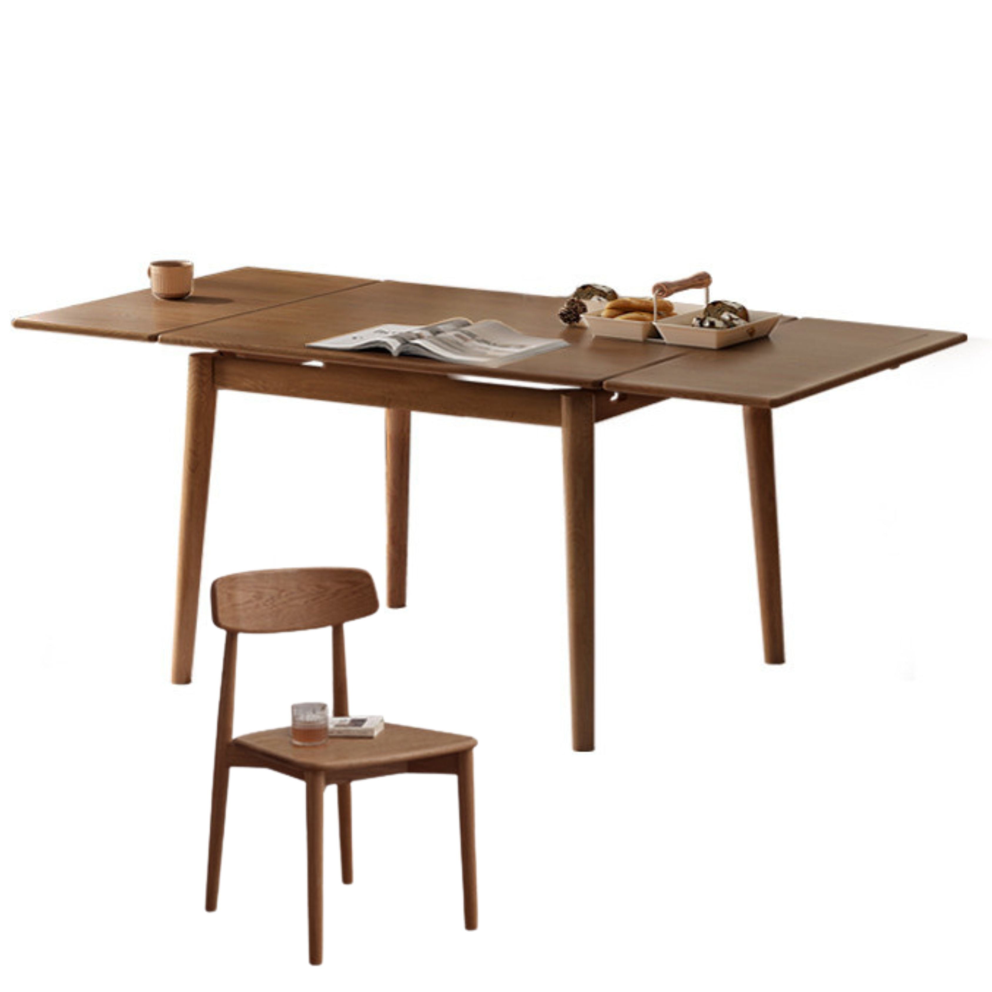 Oak Solid Wood Retractable Dining Table Large Tabletop