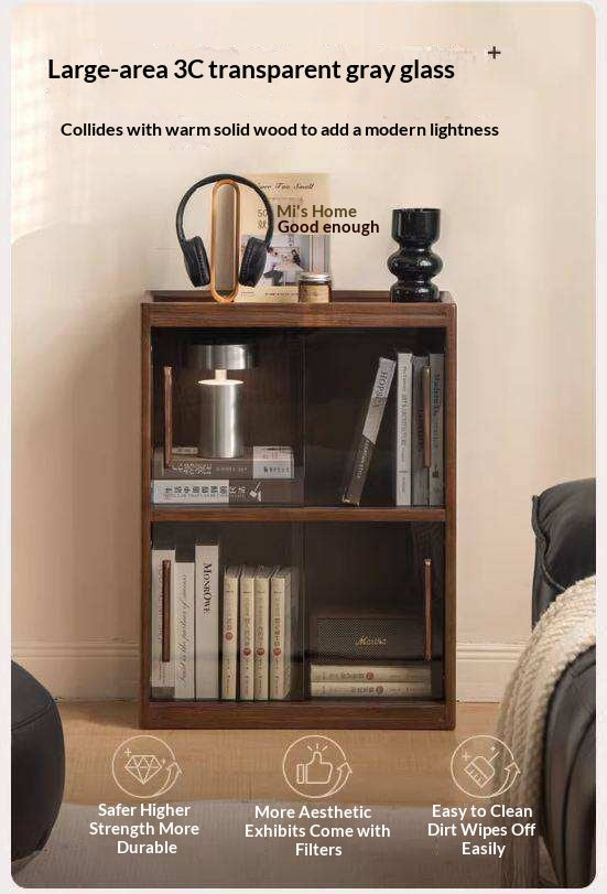 Oak Solid Wood Low Bookcase and Storage Cabinet