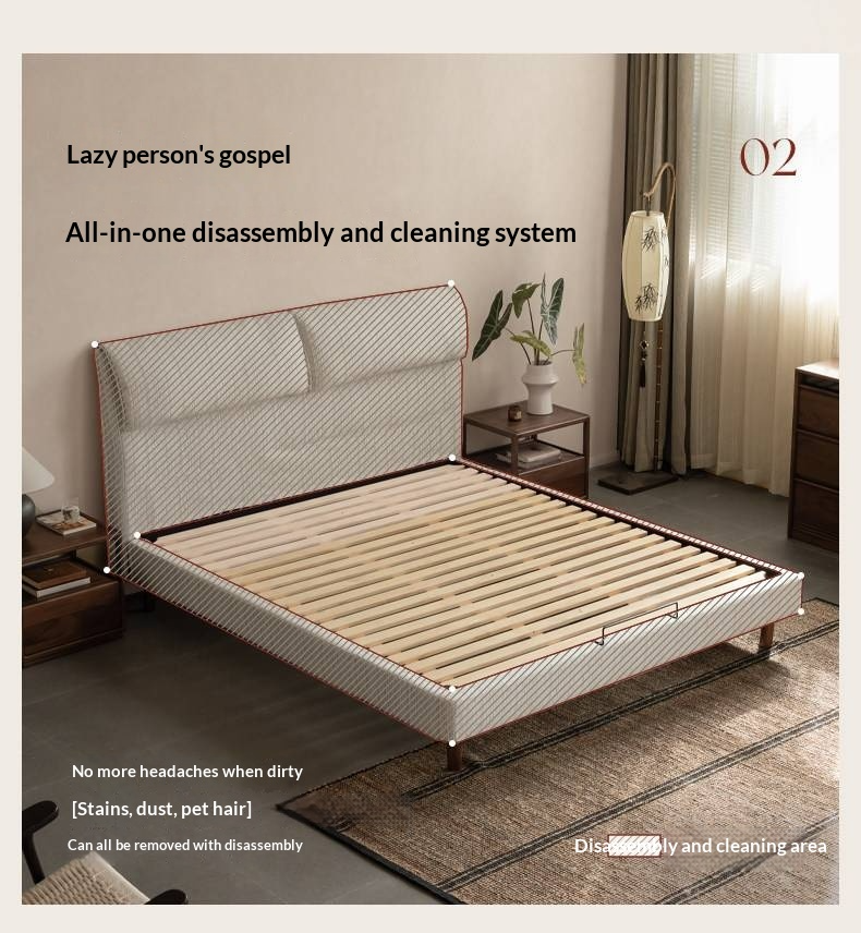 Fabric Beige Soft Bed Modern Style