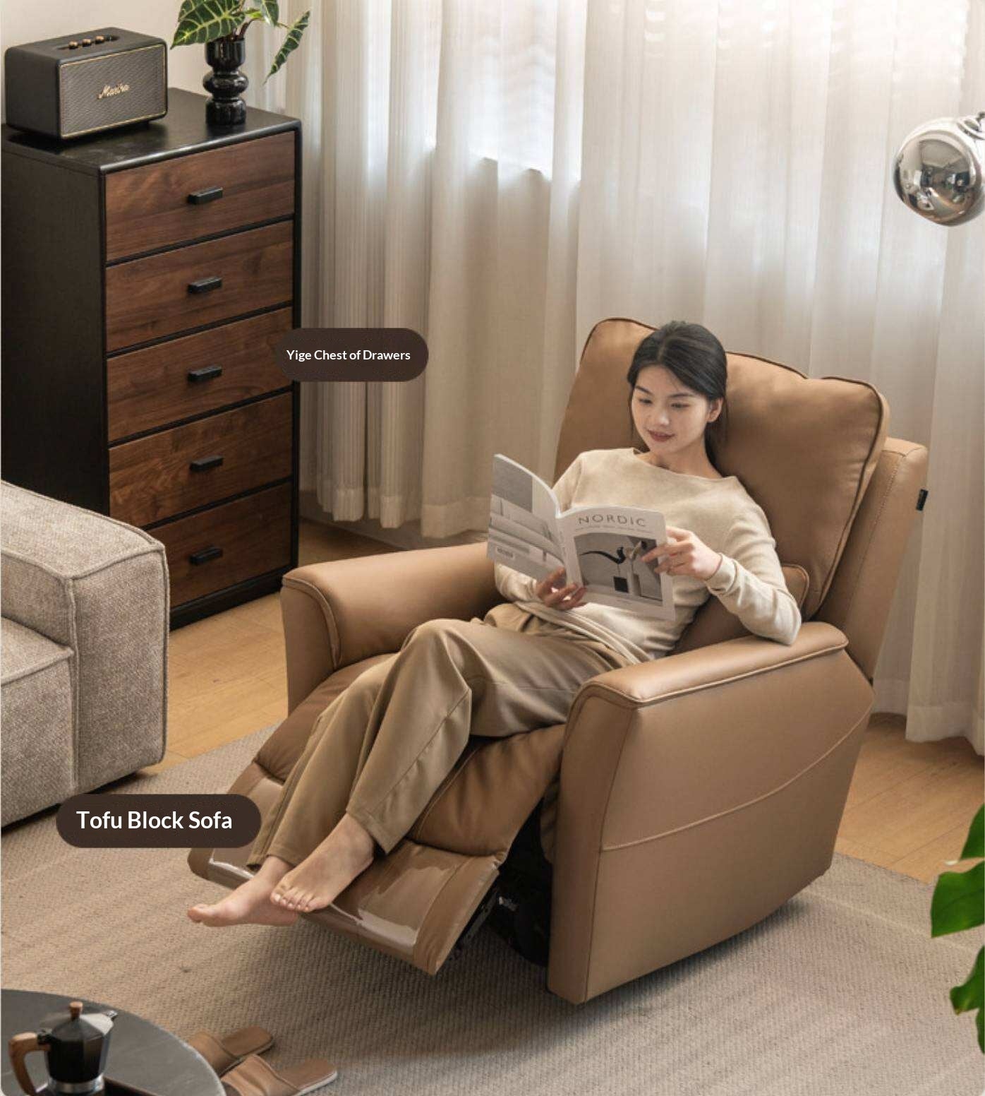 Functional Electric Reclining Chair genuine leather, fabric