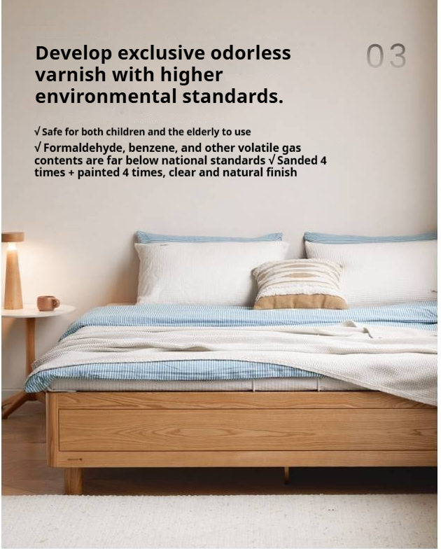 Oak Solid Wood Platform Box Bed, Headboard-Free Box Bed