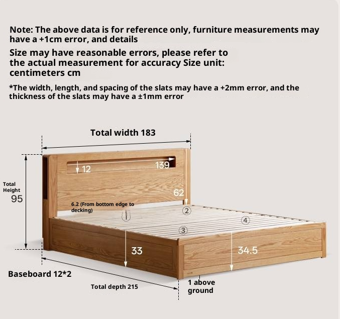 Oak Solid Wood Modern Minimalist Multifunctional with Light Box Bed