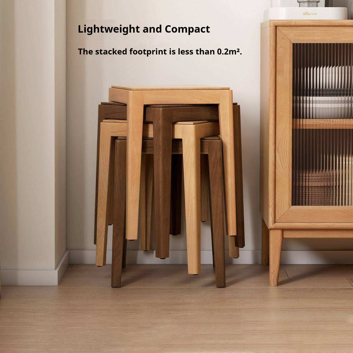 Beech Solid Wood Stackable Stool with Nordic Minimalist Design