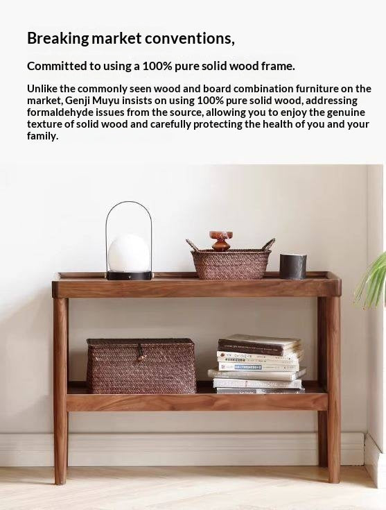 Black Walnut Solid Wood Side Table, Double Layer Storage Shelf