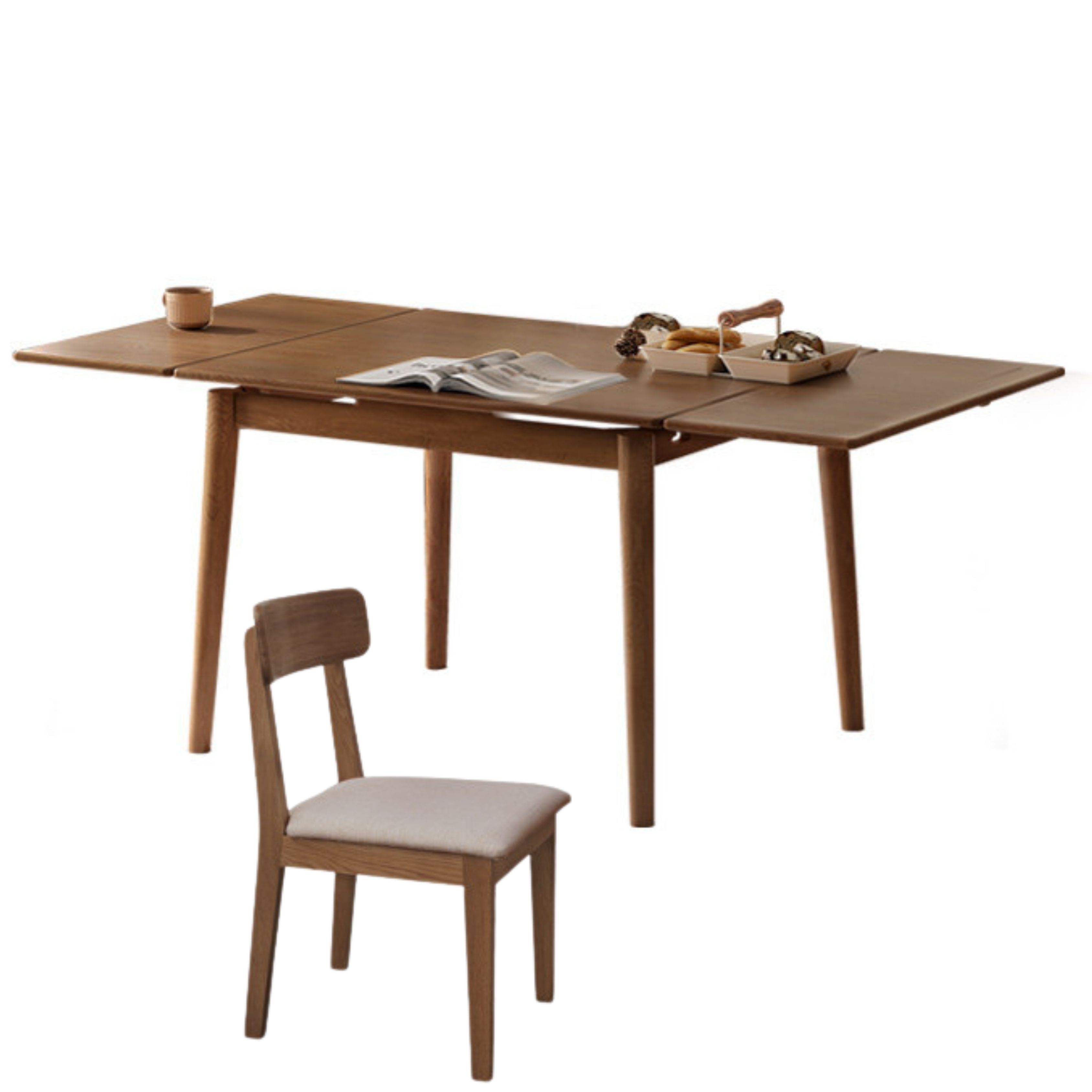 Oak Solid Wood Retractable Dining Table Large Tabletop