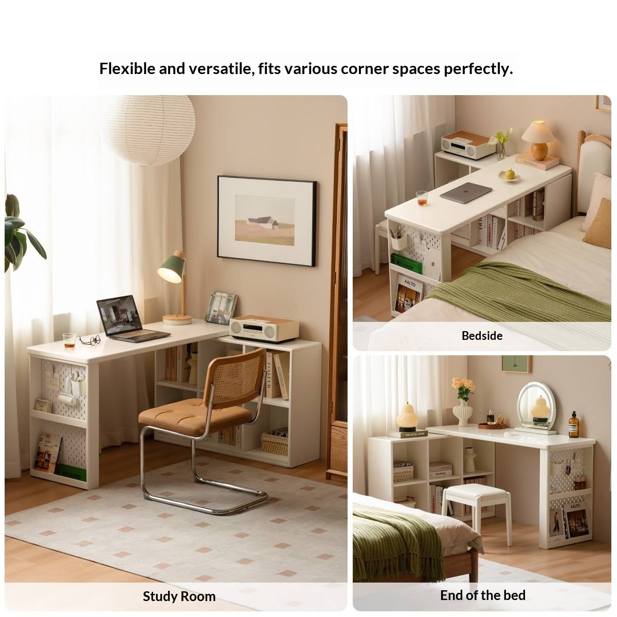 Rubberwood Solid Wood Cream Style Office Desk