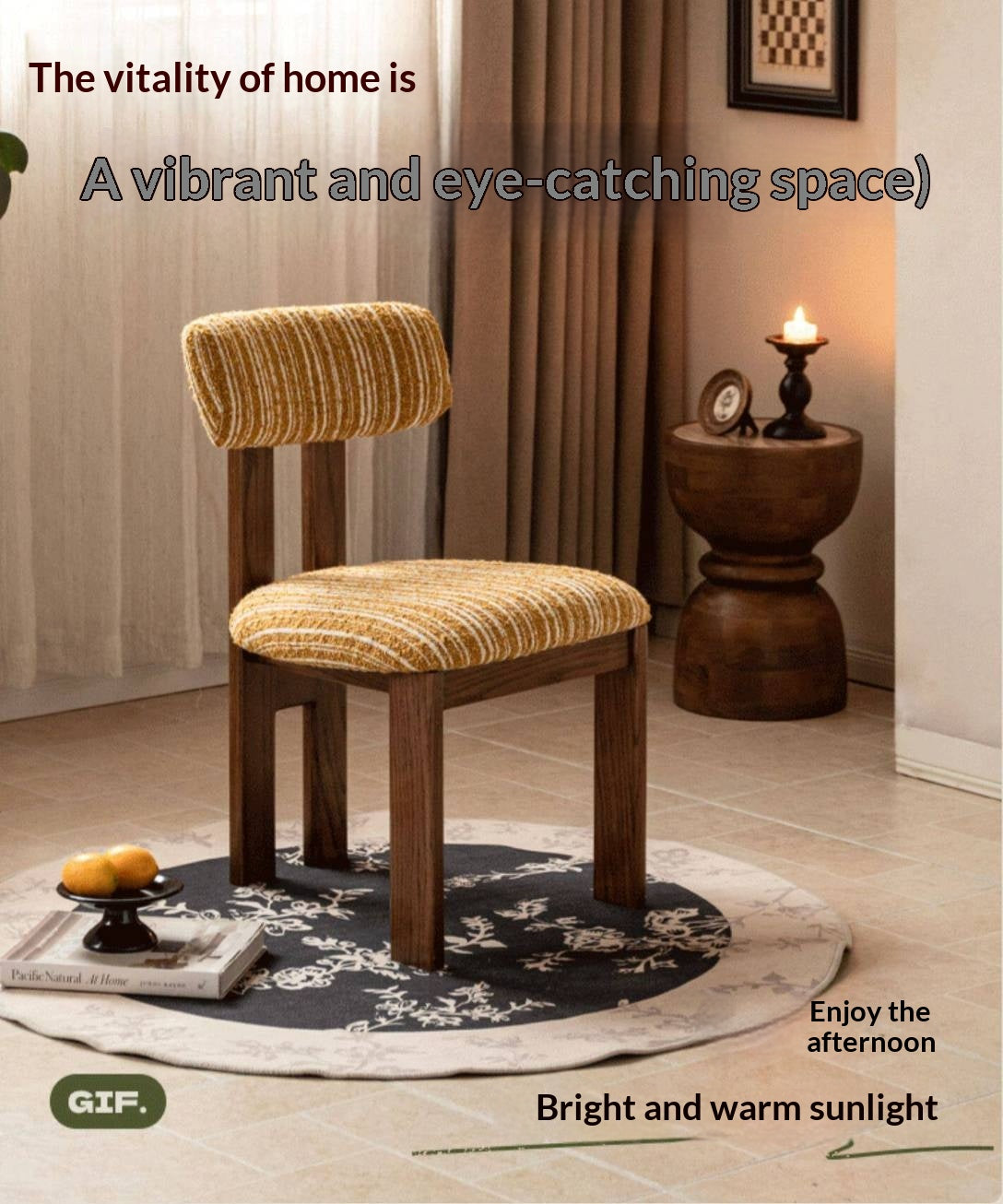 4 pcs -Oak, Black walnut solid wood Upholstered Dining Chair, Postmodern Retro
