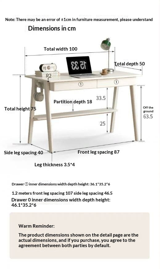 Solid Rubberwood Cream Wind Office Desk