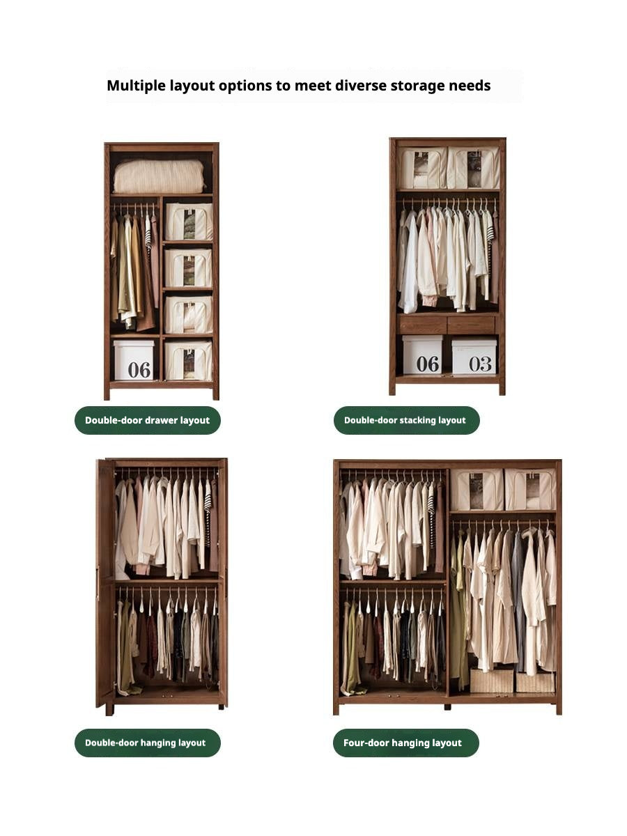 Oak Solid Wood Walnut Color Wardrobe.