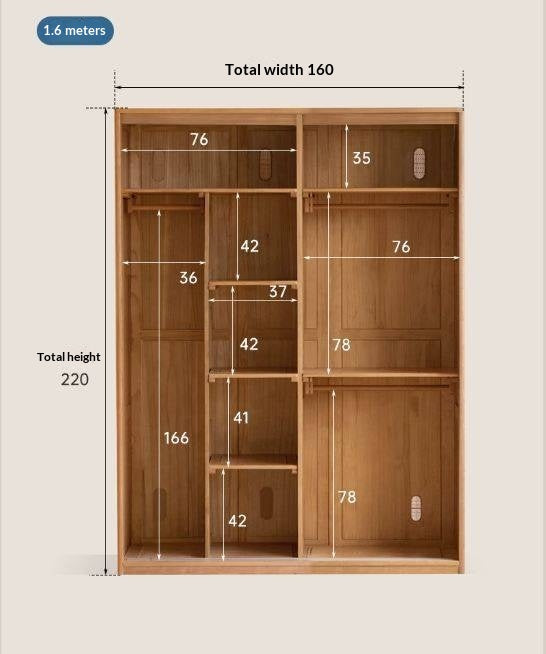 Cherry Wood Sliding Door Wardrobe Armoire with Hanging Rod and Shelves